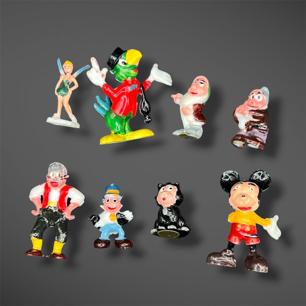 VTG 8 Marx Disney Miniature Figurines Lot Mickey Tinker Bell Jose Figaro AS IS